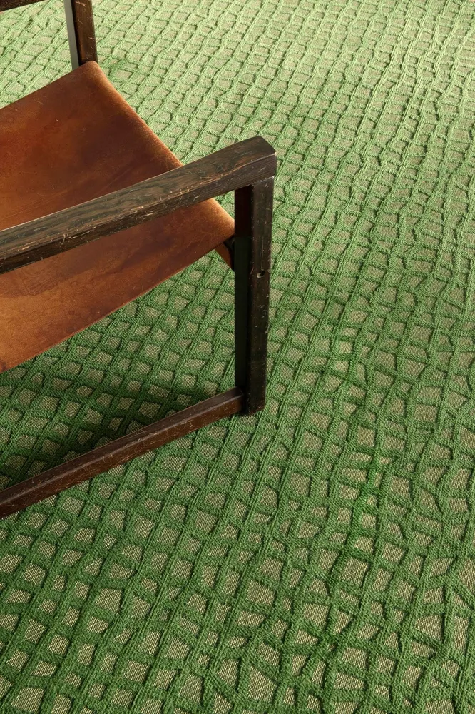 Vert olive Checkered Belgian Hand Tufted Rug