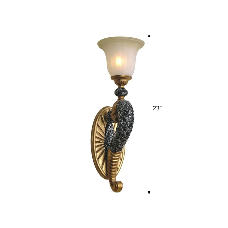 Applique murale cloche de Style ancien, 1 ampoule, luminaire mural en verre ambre avec bras incurvé en Bronze/or pour cham...