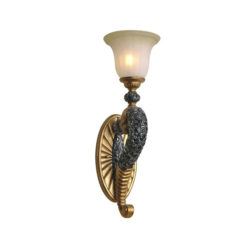 Applique murale cloche de Style ancien, 1 ampoule, luminaire mural en verre ambre avec bras incurvé en Bronze/or pour cham...