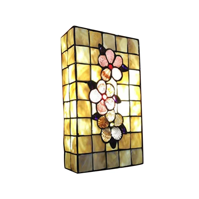 Applique murale rectangulaire avec abat-jour coquille 2 ampoules Luminaire mural Tiffany en naturel