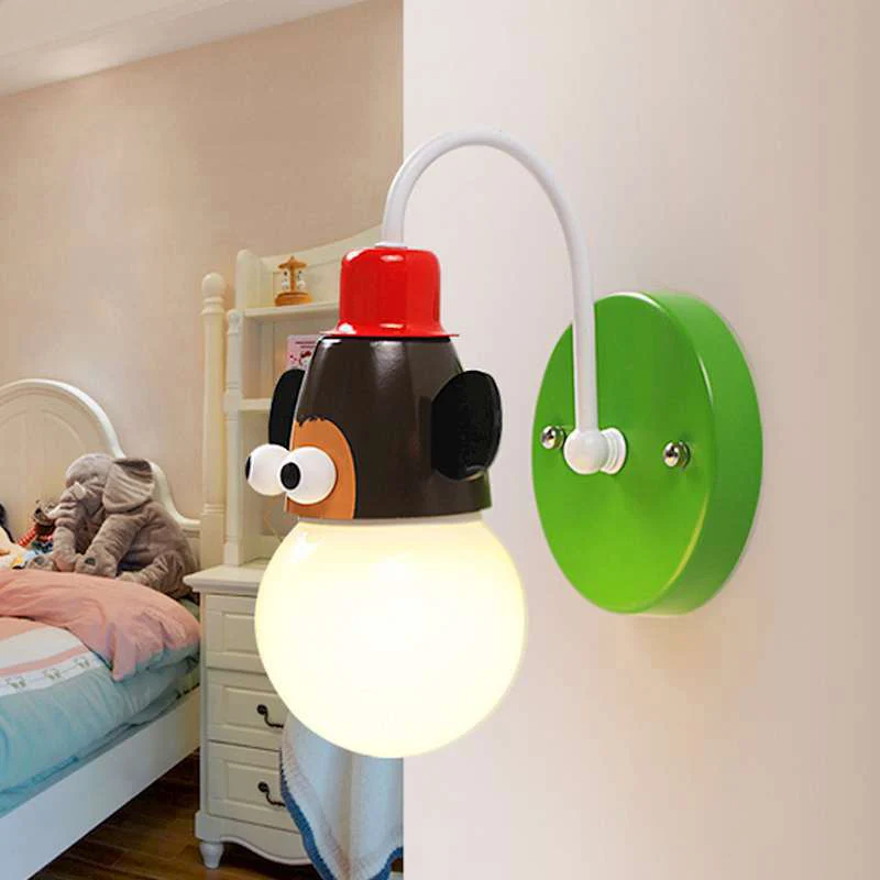 Applique murale sphère de dessin animé en verre opale, lampe murale à ampoule exceptionnel avec décor animalier