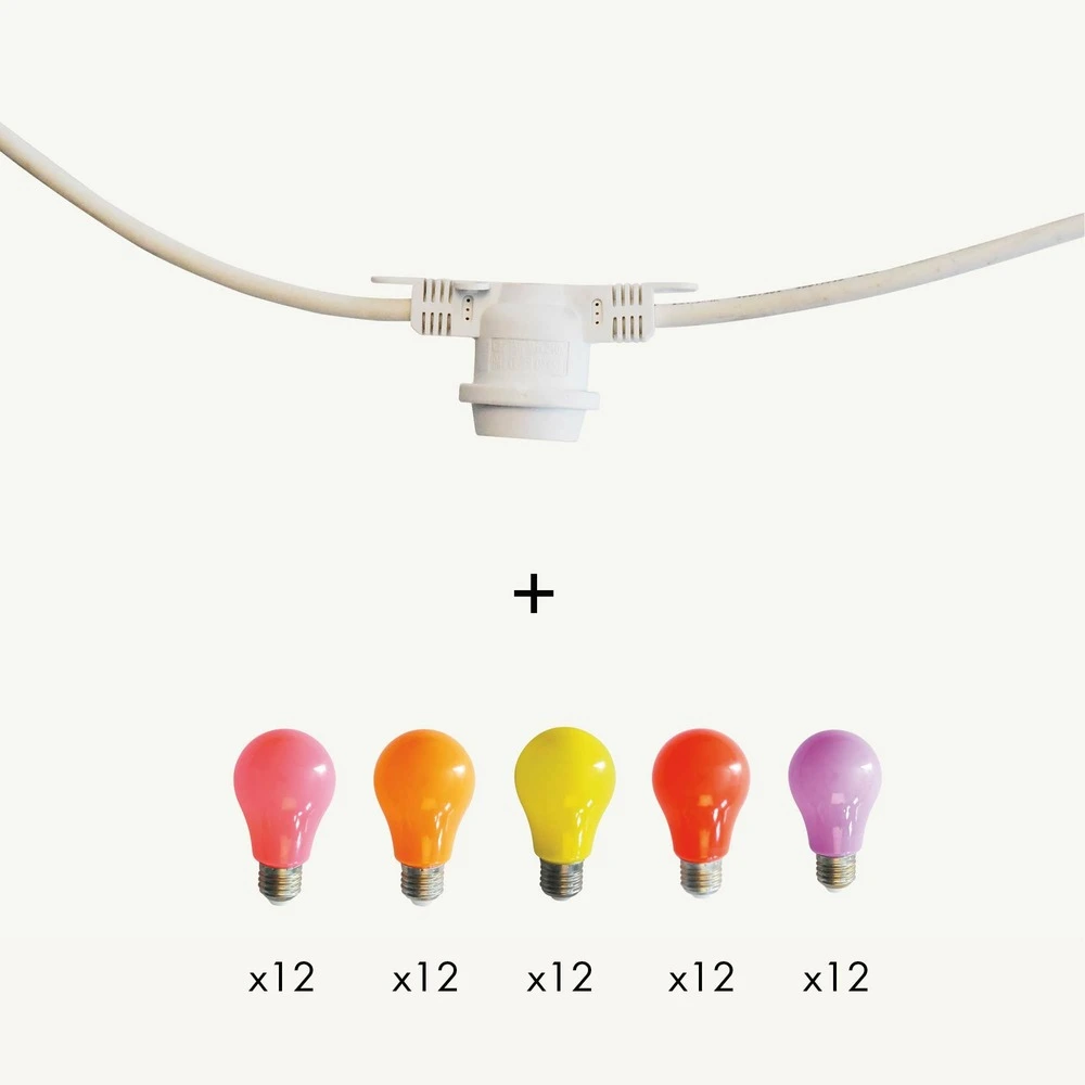 Guirlande guinguette festival e27 - 60 ampoules a60 couleurs chaudes - 20m - prolongeable