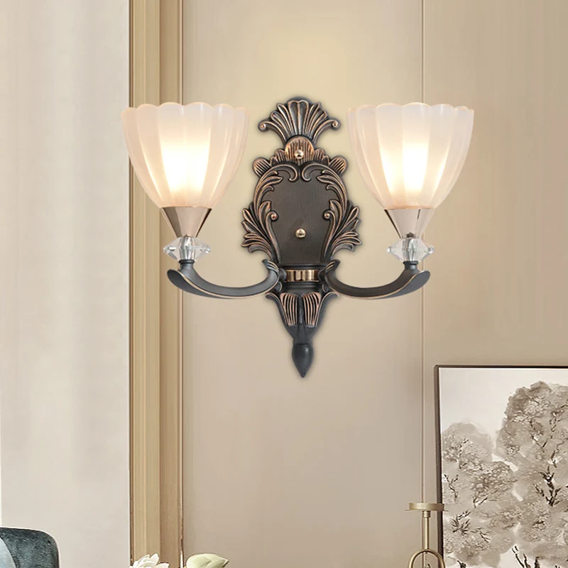 Idée d'éclairage mural à 1/2 ampoules, cône Ancien, lampe murale en verre nervuré blanc pour salon