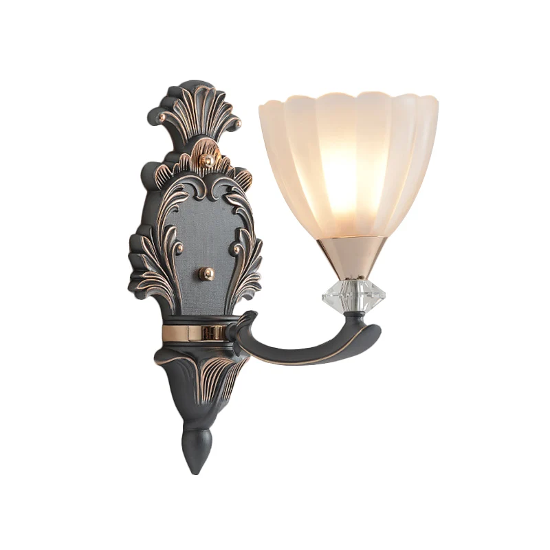Idée d'éclairage mural à 1/2 ampoules, cône Ancien, lampe murale en verre nervuré blanc pour salon