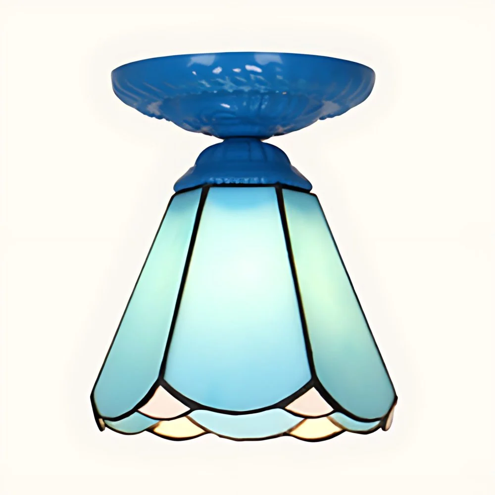Industrielle Vintage-Einbau-Deckenleuchte aus Buntglas, 1-Licht-Einbau-Deckenleuchte Weiß/Blau/Klar