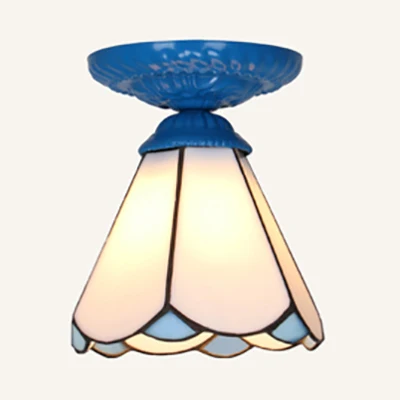 Industrielle Vintage-Einbau-Deckenleuchte aus Buntglas, 1-Licht-Einbau-Deckenleuchte Weiß/Blau/Klar