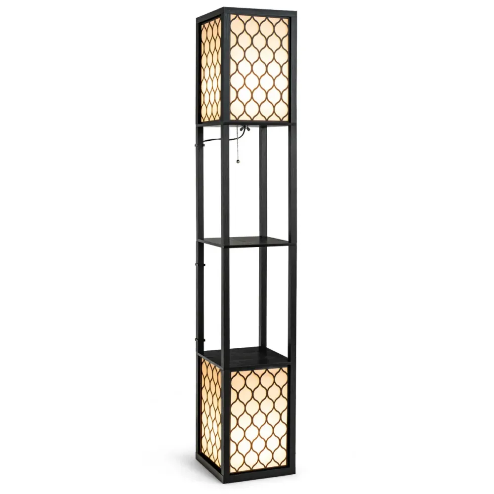 Lampadaire avec etagères, lampadaire modernes avec 2 tablette de rangements base pour lampe e27 26 x 26 x 156cm 20_0005031