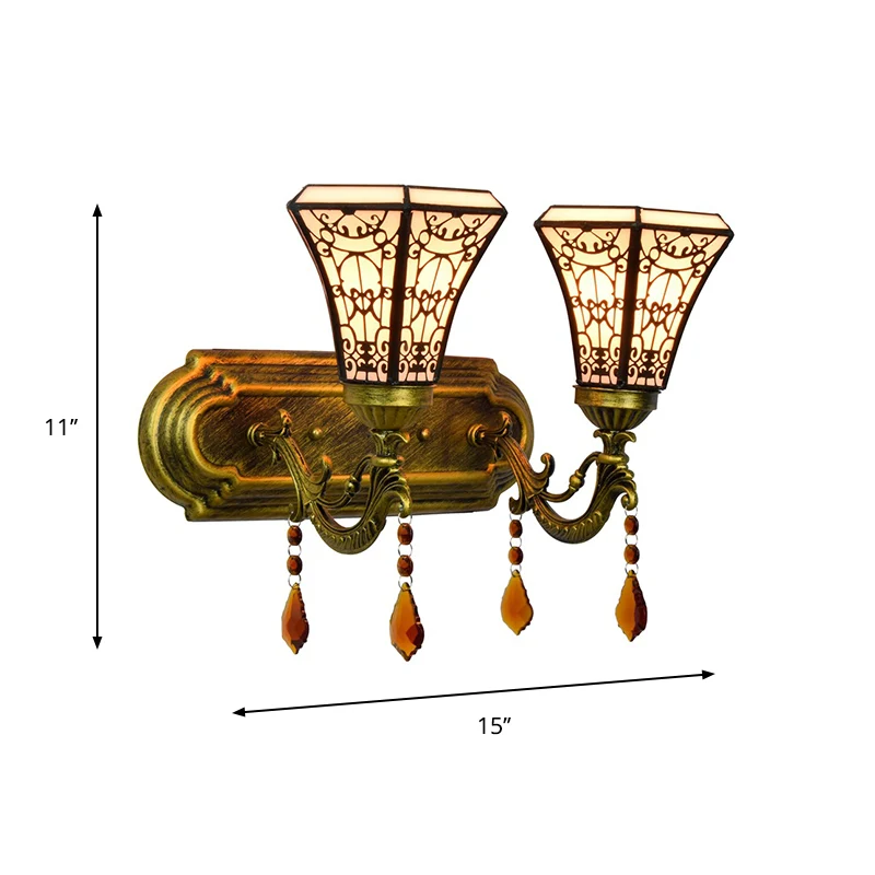 Lampe murale en laiton, 2 ampoules, verre teinté Mission, pyramide à 4 côtés/applique murale évasée, éclairage