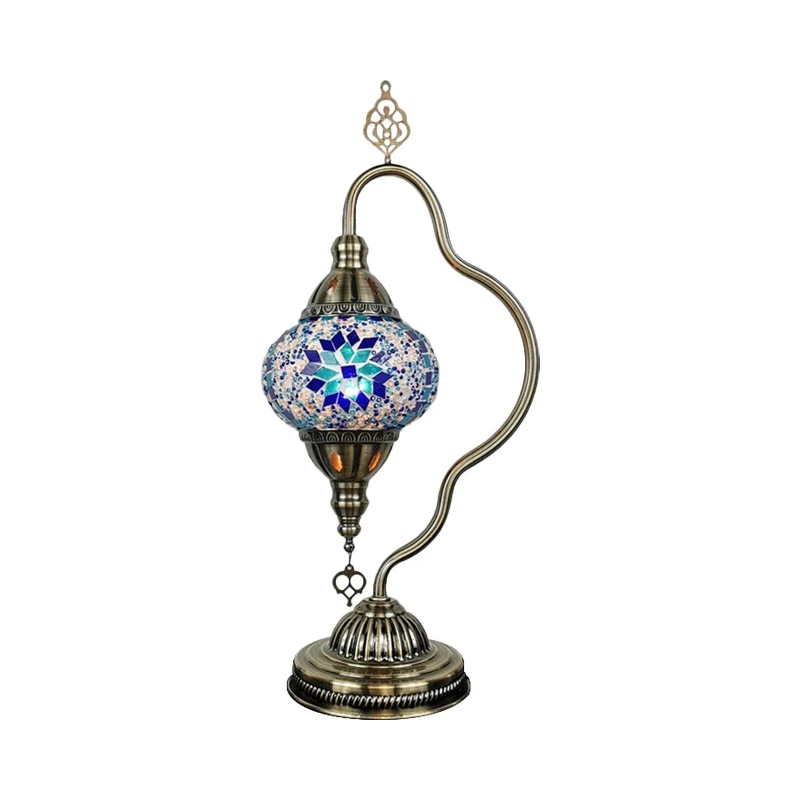 Lampe de nuit en vitrail à bras courbé Art déco, 1 ampoule, éclairage de table de chevet pour chambre à coucher en rouge/j...