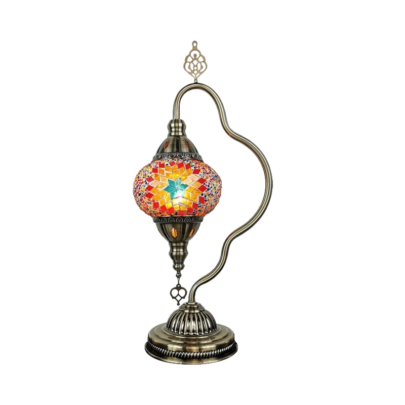 Lampe de nuit en vitrail à bras courbé Art déco, 1 ampoule, éclairage de table de chevet pour chambre à coucher en rouge/j...
