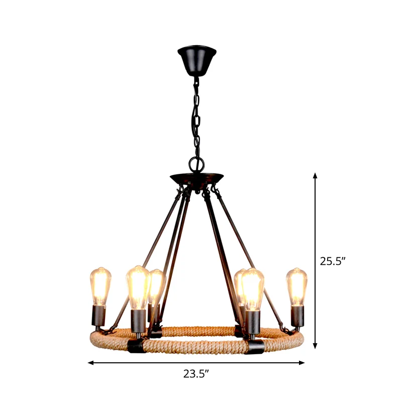 Lampe suspendue circulaire à 1/2 couches, 6/8/14 ampoules, lustre enveloppé de corde, noir et marron, usine