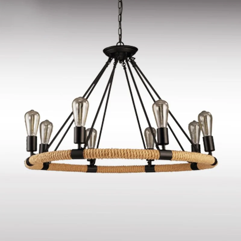 Lampe suspendue circulaire à 1/2 couches, 6/8/14 ampoules, lustre enveloppé de corde, noir et marron, usine