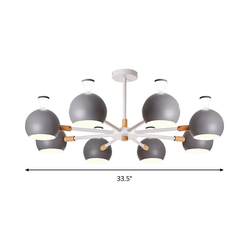 Lampe suspendue en forme de flocon de neige en bois avec abat-jour orbe, lustre macaron à 8 ampoules pour la maternelle