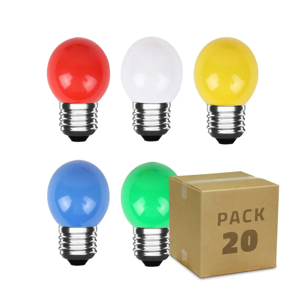 Lot de 20 ampoules LED G45 E27 3W 300 lumens multicolores
