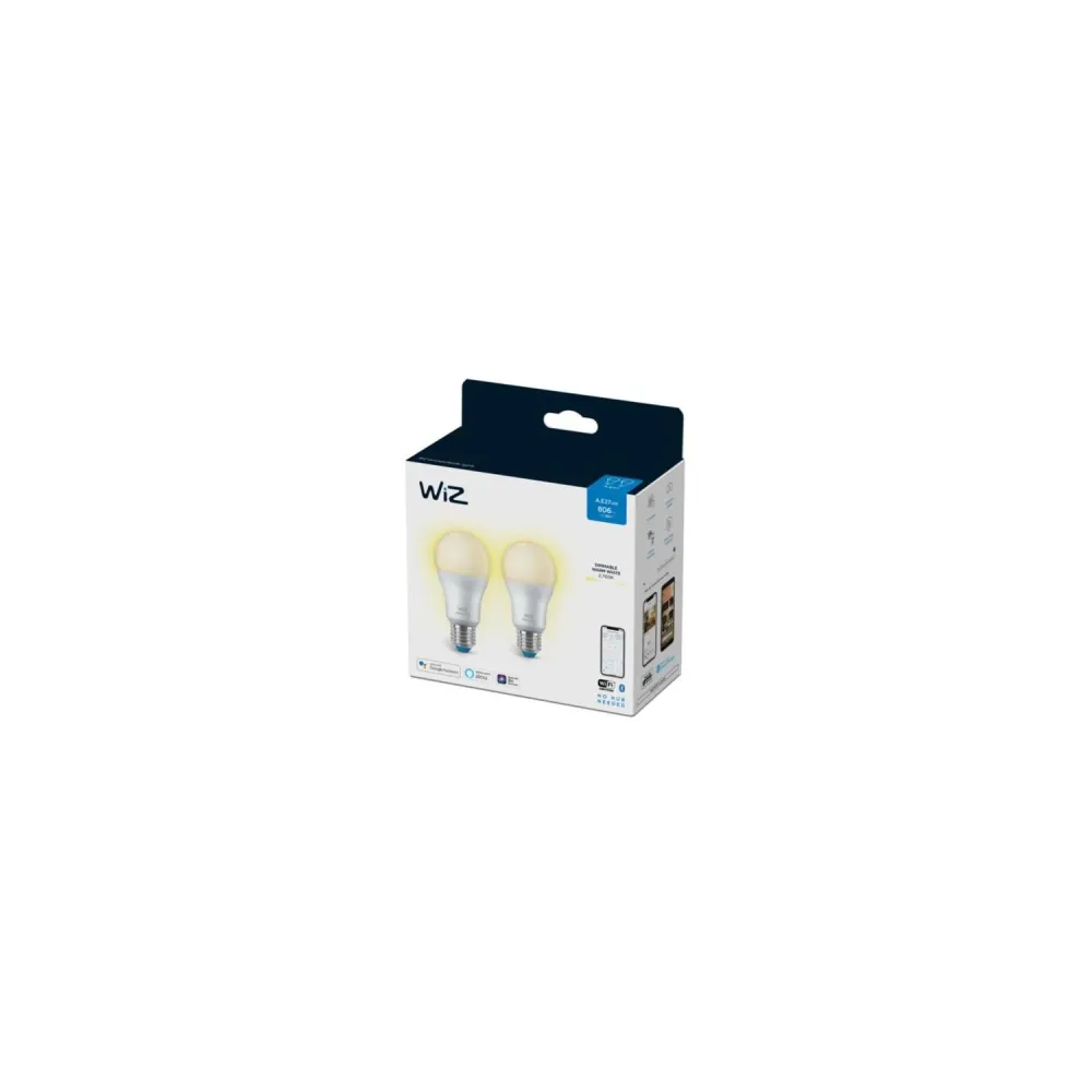 Lot de 2 ampoules LED Wi-fi Bluetooth adaptables E27 A60 dimmables 8W WiZ
