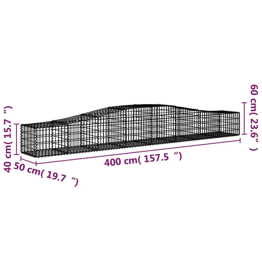 Lot de 2 paniers à gabions clôture cage mur de soutènement arqués 400 x 50 x 40/60 cm fer galvanisé Argent 02_0041414