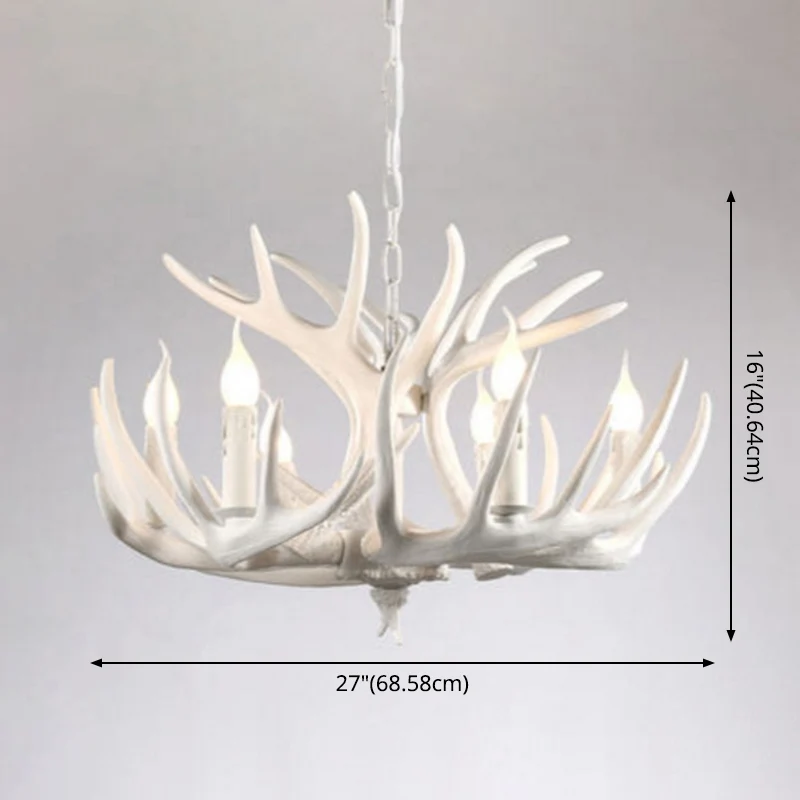 Lustre en bois de cerf à ampoule nue, Suspension en résine blanche de Style campagnard pour le salon