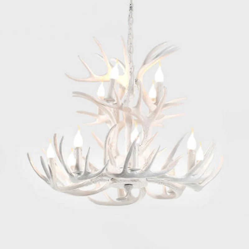 Lustre en bois de cerf à ampoule nue, Suspension en résine blanche de Style campagnard pour le salon