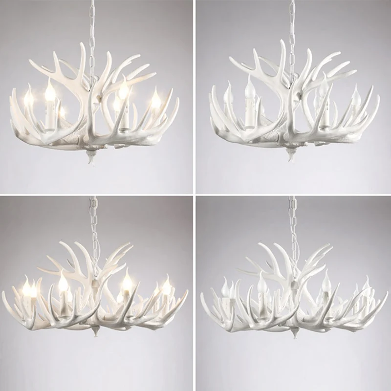 Lustre en bois de cerf à ampoule nue, Suspension en résine blanche de Style campagnard pour le salon