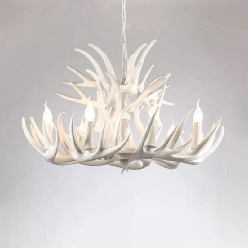 Lustre en bois de cerf à ampoule nue, Suspension en résine blanche de Style campagnard pour le salon