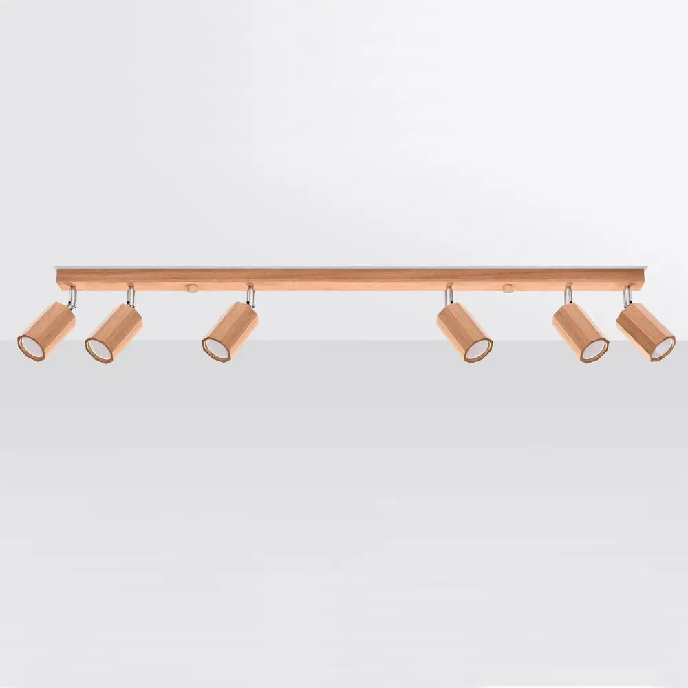 Lustre en bois Zeke à éclairage LED avec six ampoules SOLLUX.