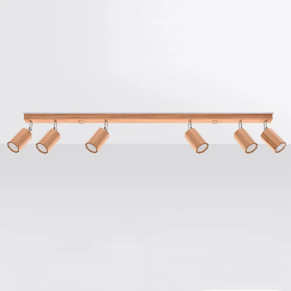 Lustre en bois Zeke à éclairage LED avec six ampoules SOLLUX.