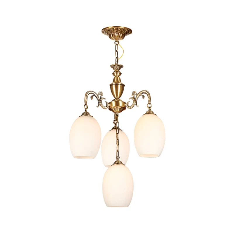 Lustre ovale à 4/6 ampoules, éclairage suspendu, finition Cuivré foncé Vintage, verre blanc givré