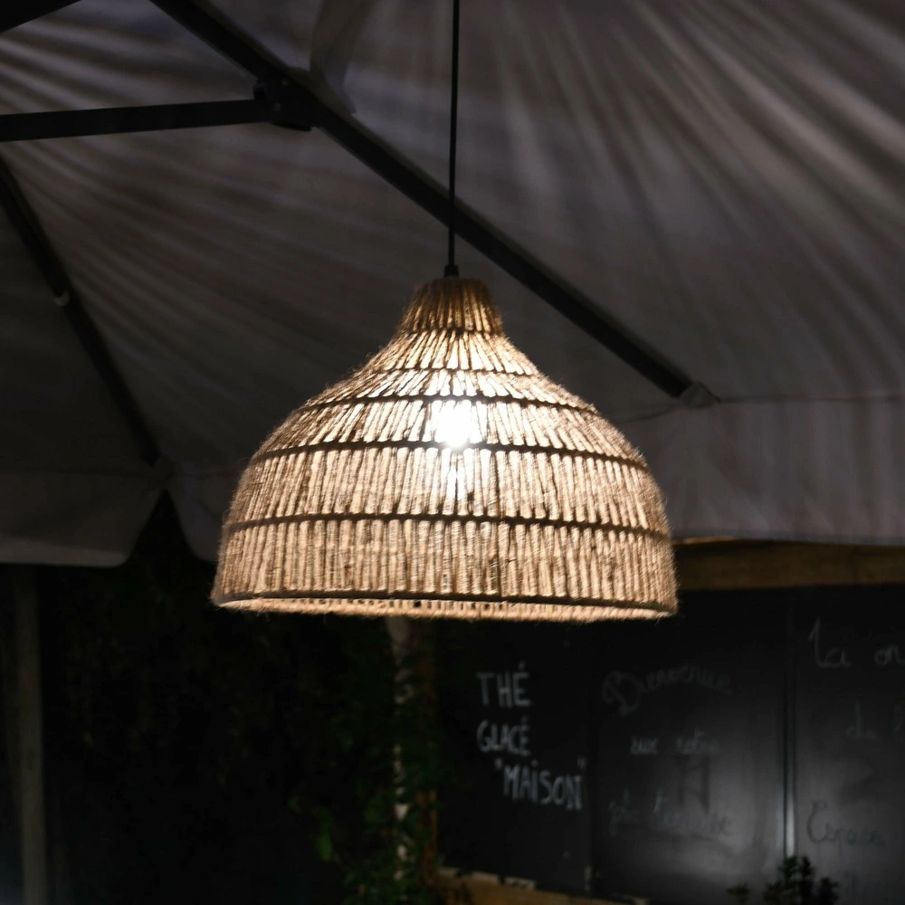 Lustre solaire areca - ampoule filament remplaçabe - blanc tempéré - matérieaux naturels - chromex