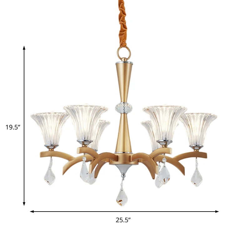 Lustre suspendu en or à 6/8 ampoules, éclairage suspendu moderne avec abat-jour en forme de cloche, Design en cristal net...