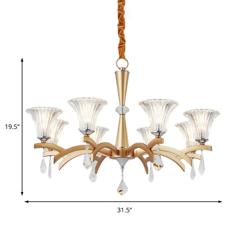 Lustre suspendu en or à 6/8 ampoules, éclairage suspendu moderne avec abat-jour en forme de cloche, Design en cristal net...