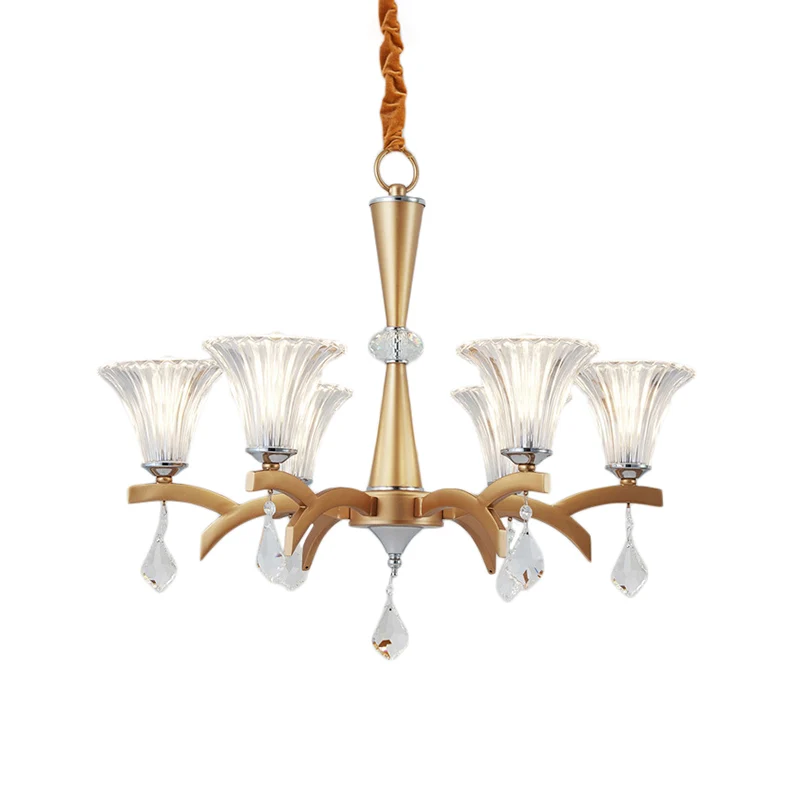 Lustre suspendu en or à 6/8 ampoules, éclairage suspendu moderne avec abat-jour en forme de cloche, Design en cristal net...