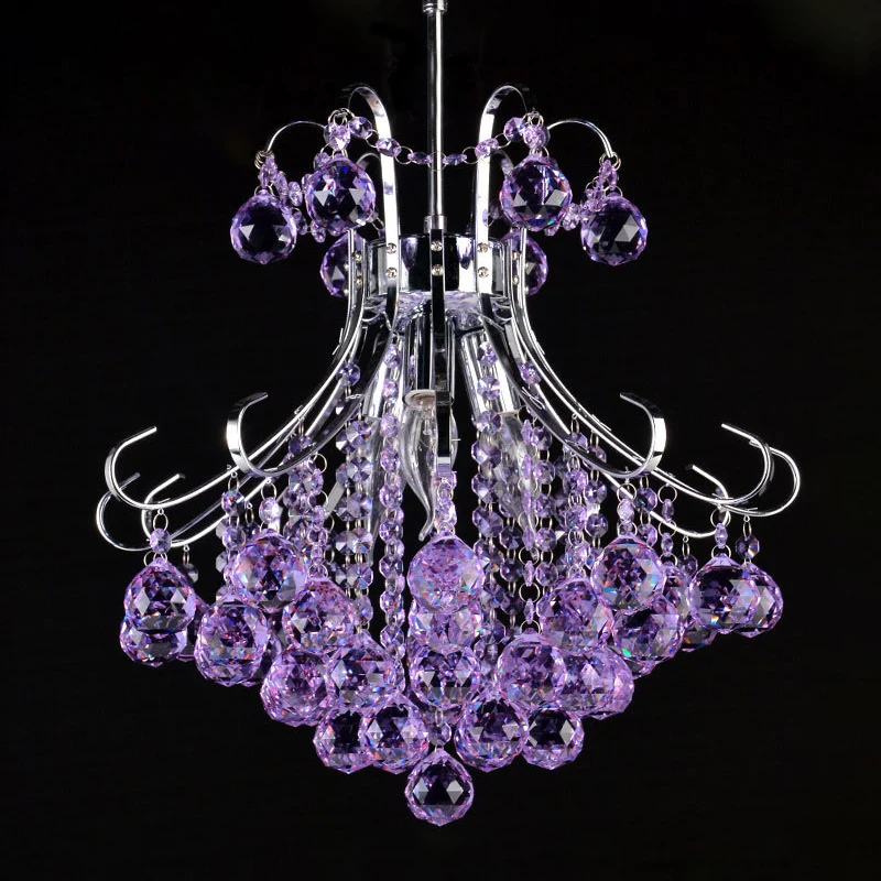 Lustre suspendu à 3 ampoules, goutte de pluie traditionaliste, violet/rouge, boule de cristal à facettes, éclairage vers l...