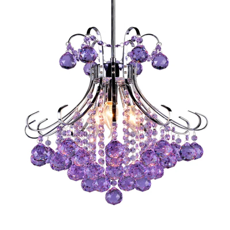 Lustre suspendu à 3 ampoules, goutte de pluie traditionaliste, violet/rouge, boule de cristal à facettes, éclairage vers l...