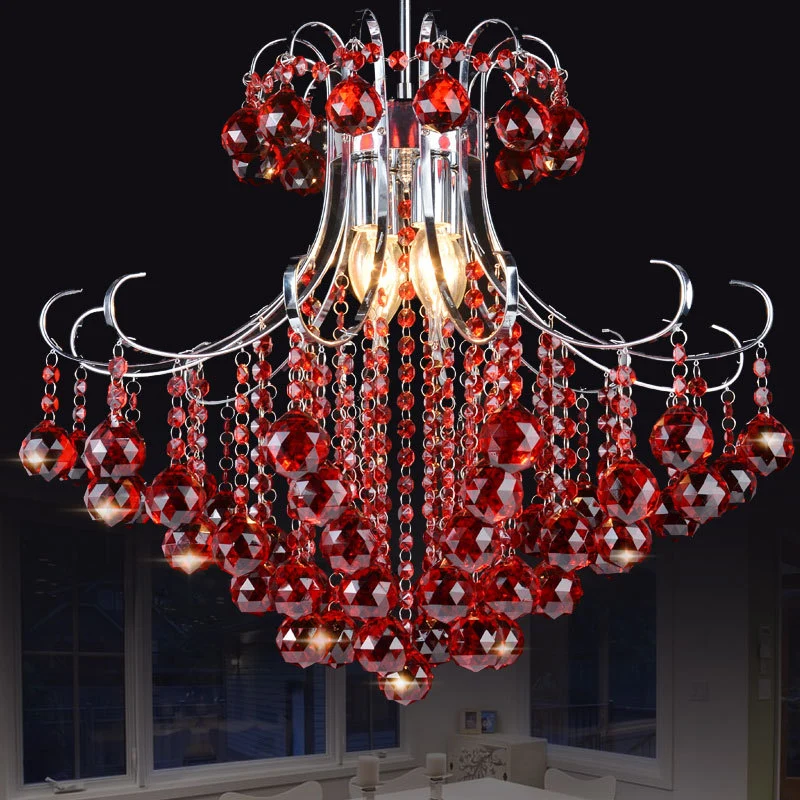 Lustre suspendu à 3 ampoules, goutte de pluie traditionaliste, violet/rouge, boule de cristal à facettes, éclairage vers l...