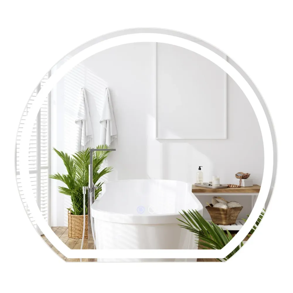 Miroir led mural 60 x 54 cm avec éclairage antibuée et réglable ambiance cosy 20_0012856