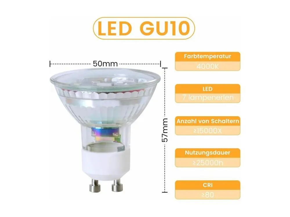 NETTLIFE Lot de 10 ampoule LED GU10 Blanc Neutre 5W remplace une ampoule 50W économie d'énergie 4000K angle de faisceau 11...