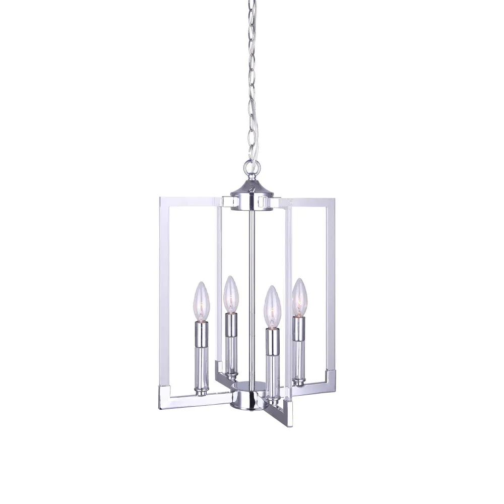 Pièce Lourde Commerciale Lustre à 4 lumières Willa en acier chromé avec accents d'acrylique, 14" x 19" à 81,5"