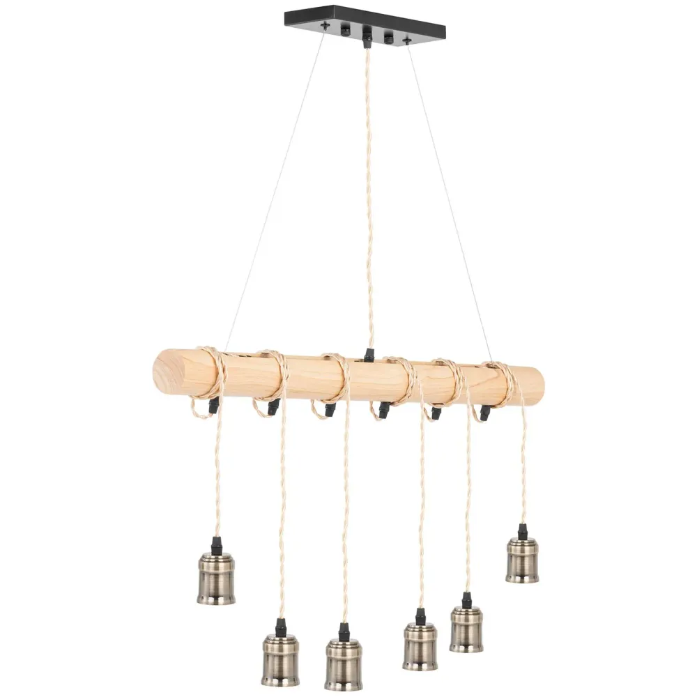 Plafonnier 6 ampoules cylindre en bois pp bois fer sable noir bois 14_0009530