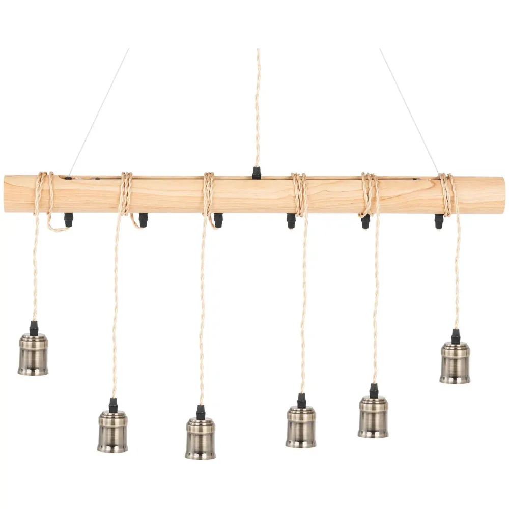Plafonnier 6 ampoules cylindre en bois pp bois fer sable noir bois 14_0009530
