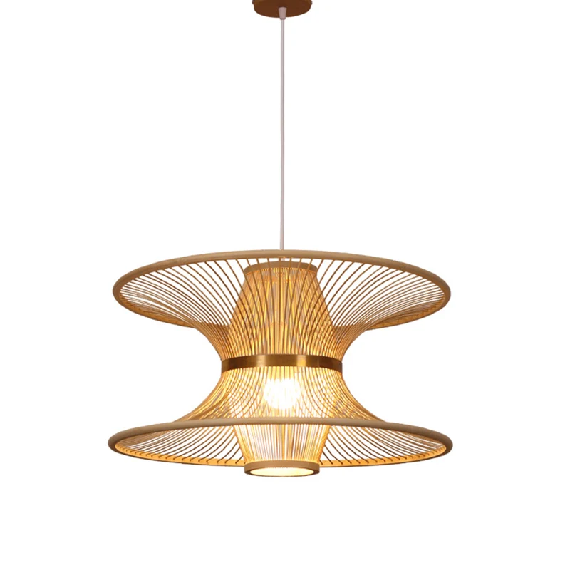 Plafonnier en bambou ressemblant à un lotus, style asiatique, suspension en bois à 1 ampoule pour restaurant