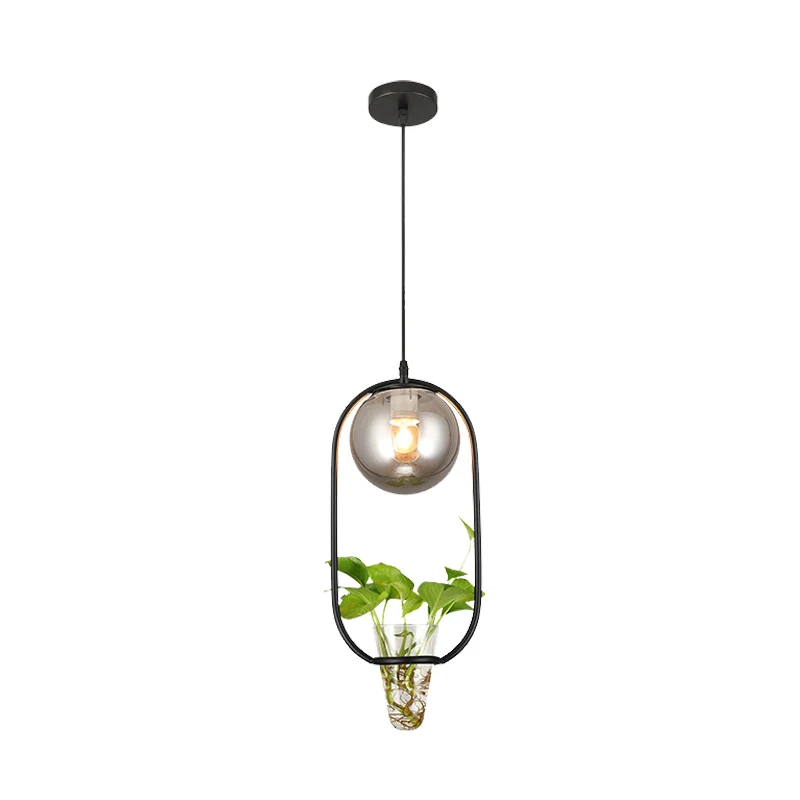 Plafonnier suspendu industriel Global, 1 ampoule, lampe à suspension en verre gris fumé, noir/gris/or, avec cage ovale et...