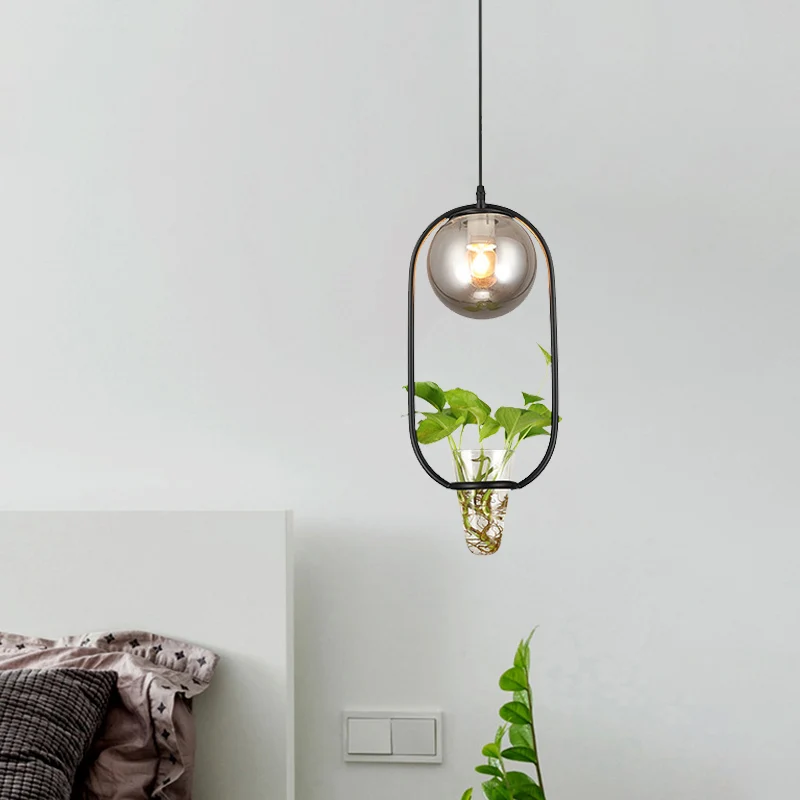 Plafonnier suspendu industriel Global, 1 ampoule, lampe à suspension en verre gris fumé, noir/gris/or, avec cage ovale et...