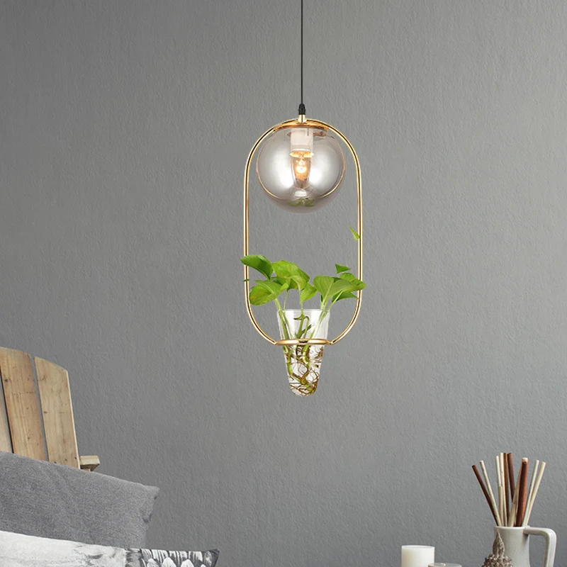 Plafonnier suspendu industriel Global, 1 ampoule, lampe à suspension en verre gris fumé, noir/gris/or, avec cage ovale et...