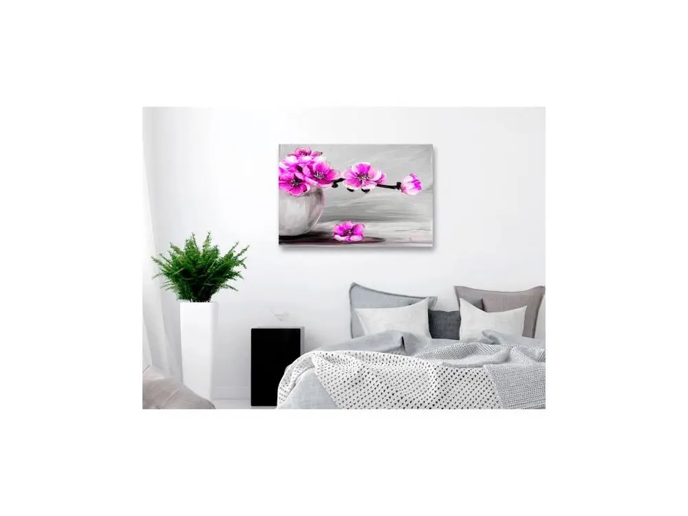 Tableau Fleurs Lightness Light (1 Part) Wide Rose vif : Taille - 90 x 60 cm