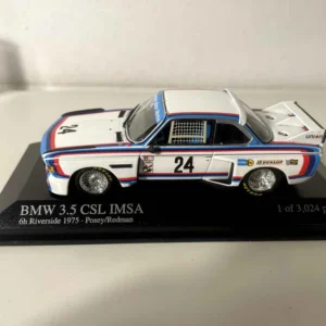 BMW 3.5 CSL IMSA blanche, bleue et rouge numéro 24 - 6 heures de Riverside (Californie) - MINICHAMPS