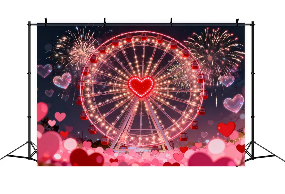Coffre de rangement Fond scintillant pour la Saint-Valentin avec des feux d'artifice et des cœurs Fond avec une grande rou...