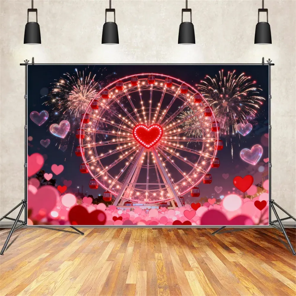 Coffre de rangement Fond scintillant pour la Saint-Valentin avec des feux d'artifice et des cœurs Fond avec une grande rou...