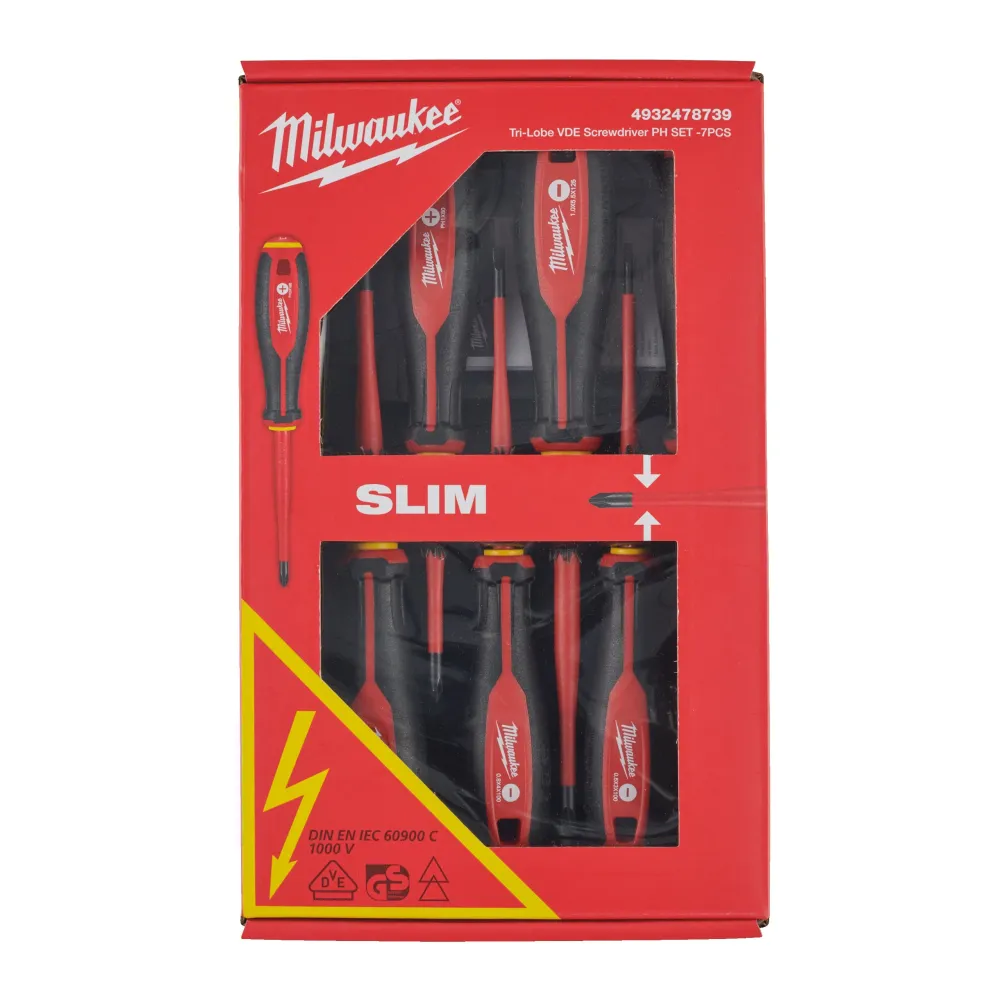 Jeu de tournevis VDE Milwaukee Tri-Lobe PH - 7 pièces avec Revêtement imperméable