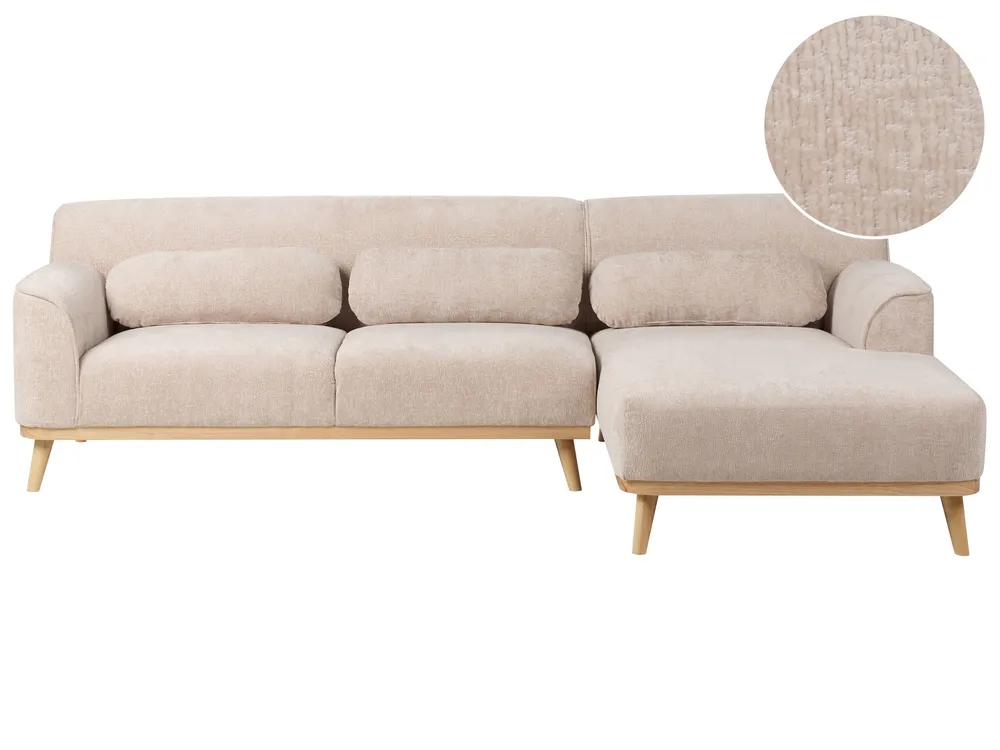 Left Hand Chenille Corner Sofa Écru SIMOS