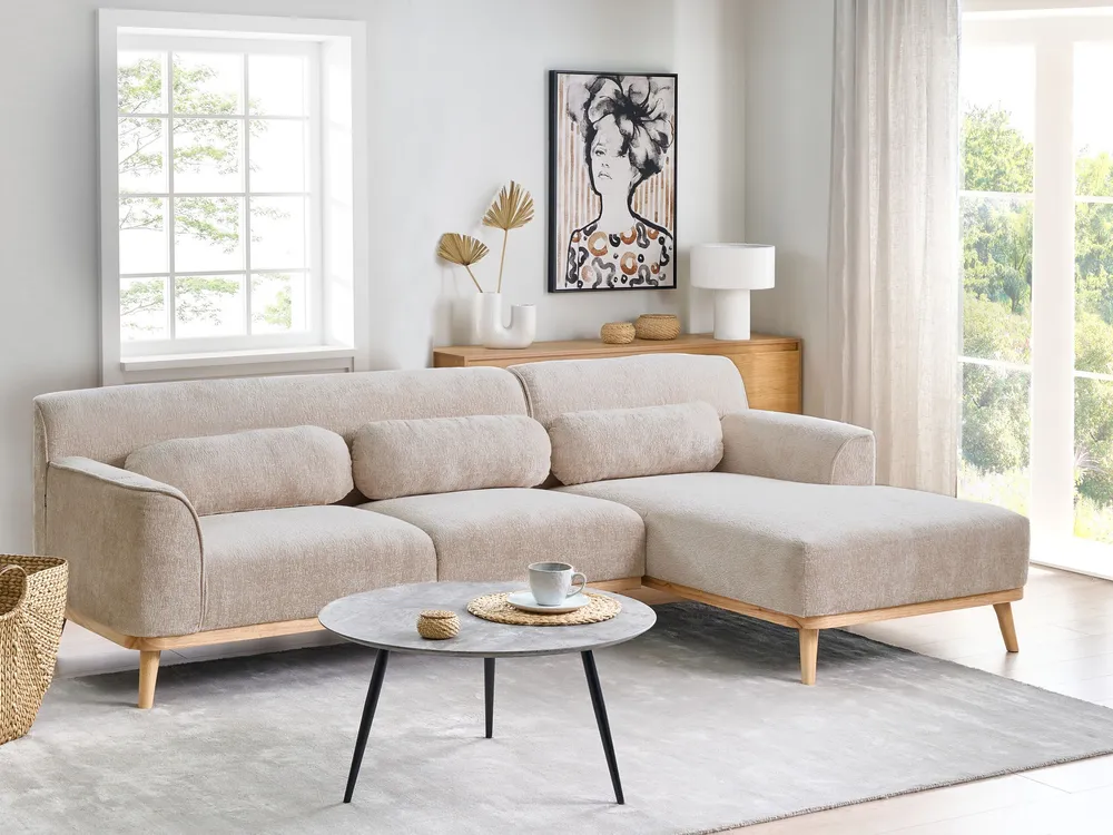 Left Hand Chenille Corner Sofa Écru SIMOS